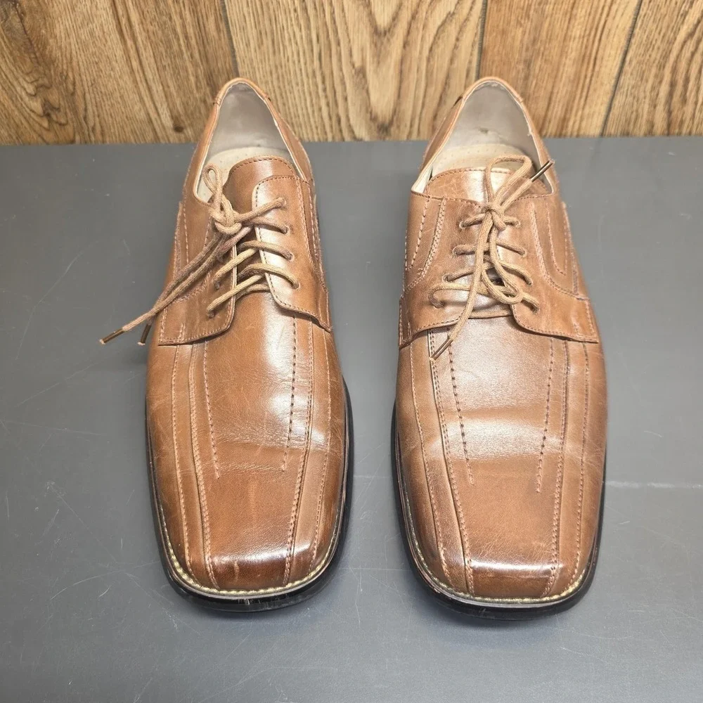Stacy Adams‎ Shoes Men 9.5M Brown Leather Square Toe Oxford Derby Dress 23274-03